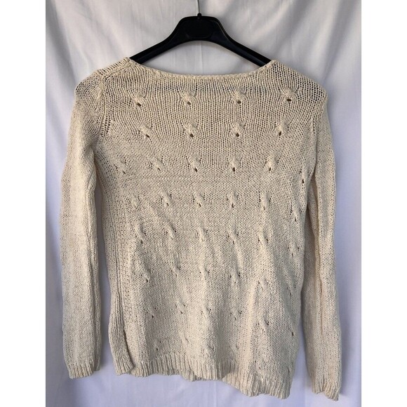 Vince Long Sleeve Cotton Open Knit Pullover Sweater Cream Women's Small Eyelet - Picture 4 of 7